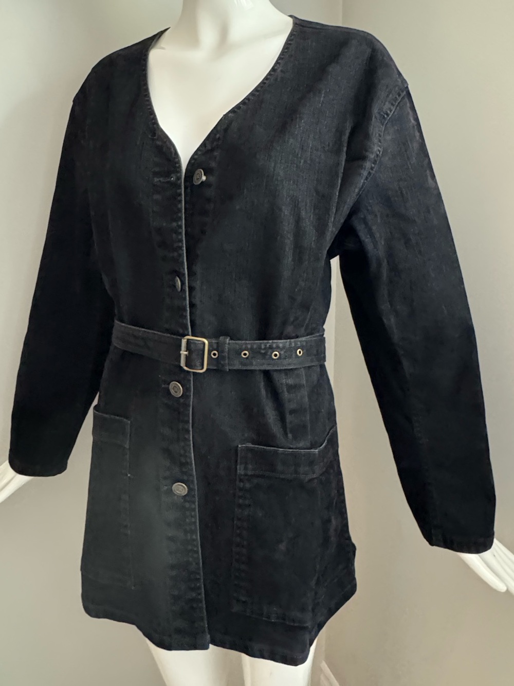 Banana Republic Black Denim Belted Shacket Jacket Large Utility